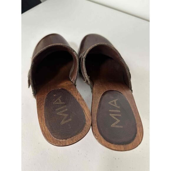 Mia Brown Stamped Pattern Strap Buckle Boho Clogs Womens Size 7 - Picture 7 of 9